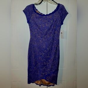 NWT Bisou Bisou Royal Nude Midi Lace Dress With Cap Sleeves Size 10